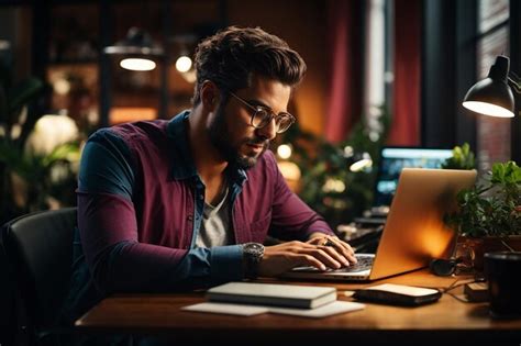 Premium AI Image | Man working on laptop over desk