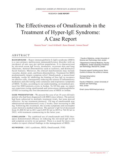 (PDF) The Effectiveness of Omalizumab in the Treatment of Hyper-IgE ...