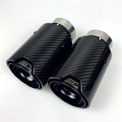 2PCS Glossy Black Carbon Fiber Exhaust Tip For M Performance BMW Universal Pipes | eBay