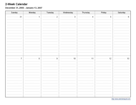 Printable Two Week Calendar Template - Printable Templates