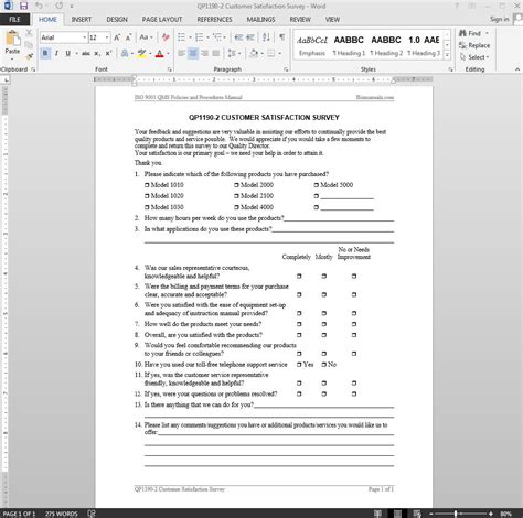 ISO9001 2015 Customer Satisfaction Survey Template Template Word