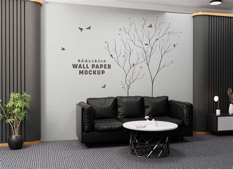 Free Office Lobby Wall Decal / Wall Paper Mockup PSD - Good Mockups