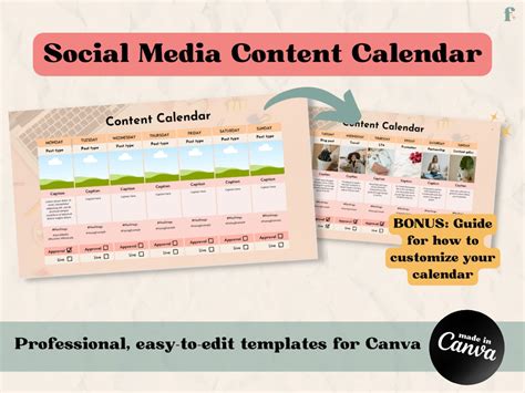 Social Media Content Calendar Blogger Content Calendar Weekly Content Schedule Social Media ...