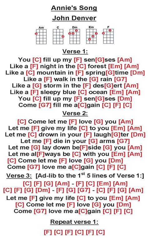 Annie's Song Lyrics And Chords | Instant Chords For Any Song