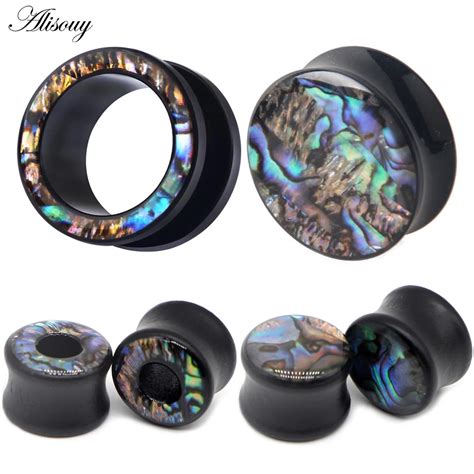 2pcs Punk Acrylic Ear Tunnel Plugs Shellhard Abalone Shell Wood Ear ...