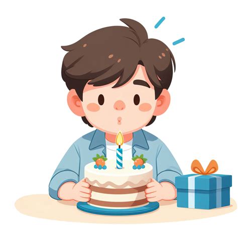 AI generated Boy blows birthday cake candle. Suitable for birthday party invitations, greeting ...