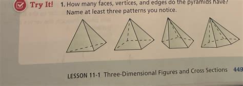 [Solved] Try It! 1. How many faces, vertices, and edges do the pyramids ...