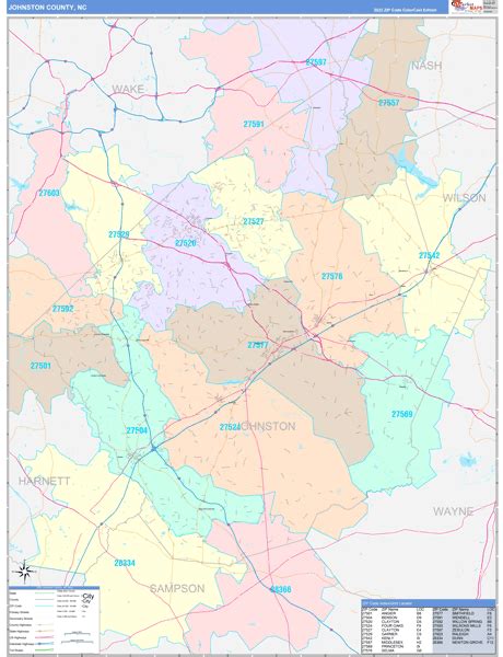 Johnston County, NC Wall Map Color Cast Style by MarketMAPS - MapSales