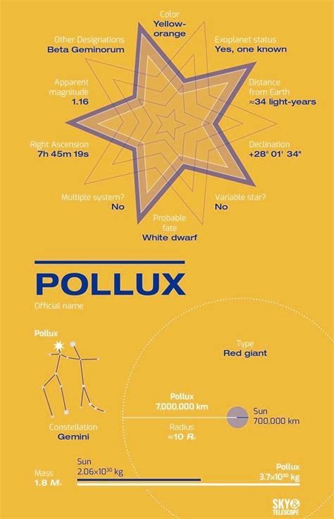 Pollux Vitals | Astronomy stars, Astronomy constellations, Constellations