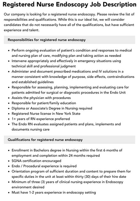 Registered Nurse Endoscopy Job Description | Velvet Jobs