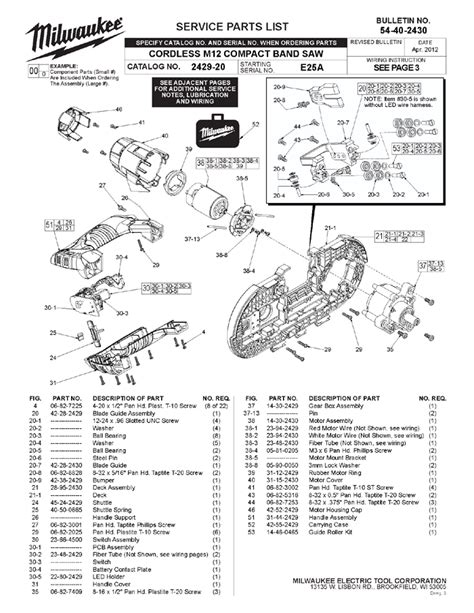 Milwaukee 2429-20 E25A Parts - Cordless M12 Compact Band Saw - Milwaukee Band Saw Parts ...