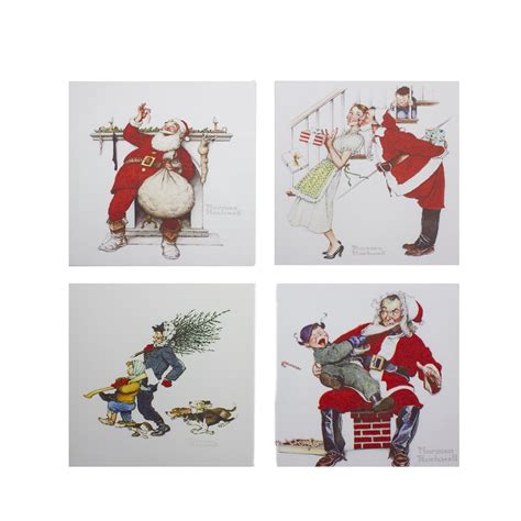 Classic Norman Rockwell Christmas Scene 8 in x 8 in Painting Canvas Art Print, by Northlight Set ...