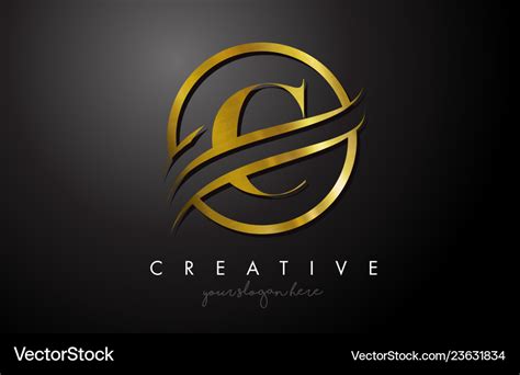 C golden letter logo design with circle swoosh Vector Image