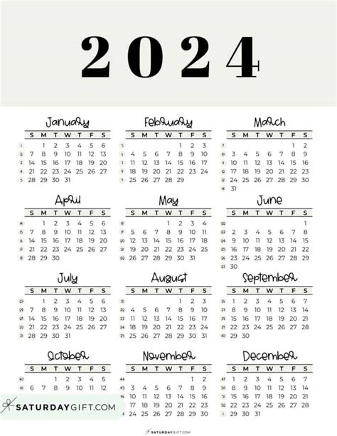 2024 Year At A Glance Calendar Printable - Bekki Carolin