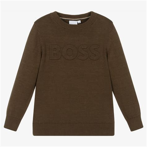 BOSS - Boys Brown Knitted Cotton Sweater | Childrensalon