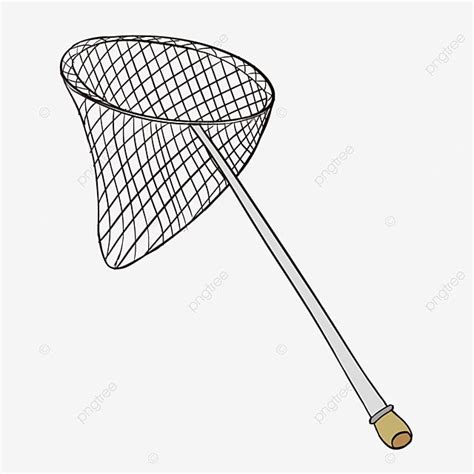 an illustration of a fishing net with a handle on the tip, drawing, line png and psd