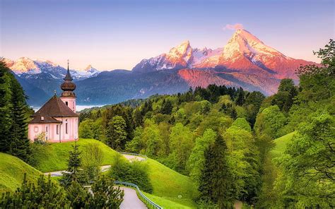 Bavaria, Germany, church, road, trees, landscape, sky, HD wallpaper | Peakpx