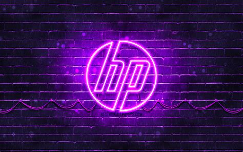 Download wallpapers HP violet logo, 4k, violet brickwall, Hewlett-Packard, HP logo, HP neon logo ...