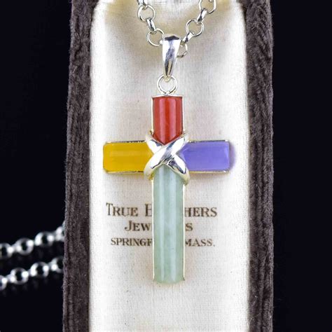 Vintage Multi Colored Jade Silver Cross Pendant Necklace – Boylerpf