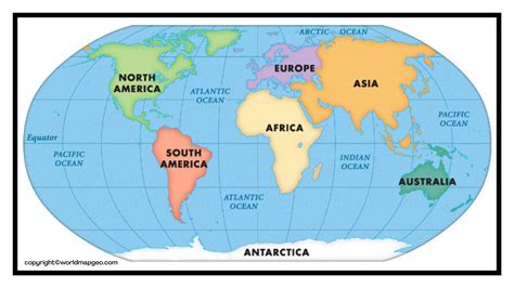 World Map Labeled Simple, Printable with Countries & Oceans