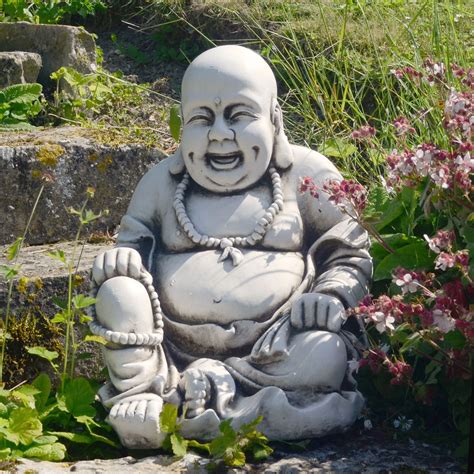 Laughing Buddha Antique Stone Garden Statue