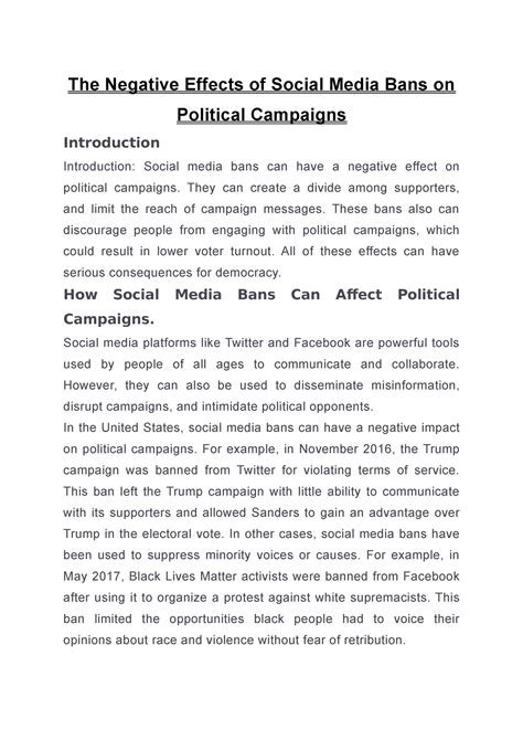 The Negative Effects of Social Media Bans on Political Campaigns - The ...