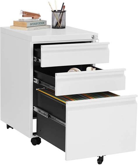 White Mobile Under Desk File Cabinet with Lock | Home Office | SONGMICS