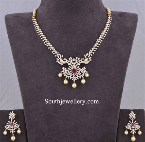 Simple Diamond Necklace Set - Jewellery Designs