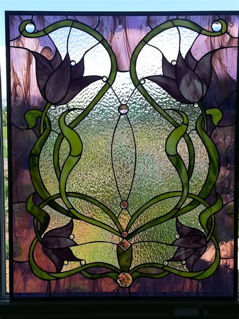 Tulips in Purple Glass Stained Glass Flowers, Stained Glass Designs, Stained Glass Panels ...