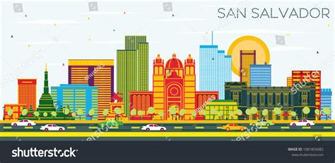 San Salvador City Skyline Color Buildings Stock Vector (Royalty Free ...