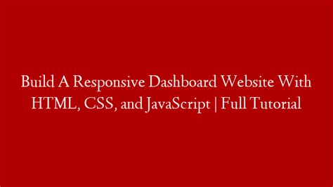 Build A Responsive Dashboard Website With HTML, CSS, and JavaScript | Full Tutorial - Make Money ...