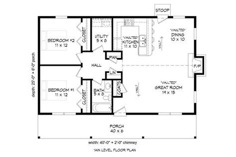 Country Style House Plan - 2 Beds 1 Baths 1000 Sq/Ft Plan #932-163 ...