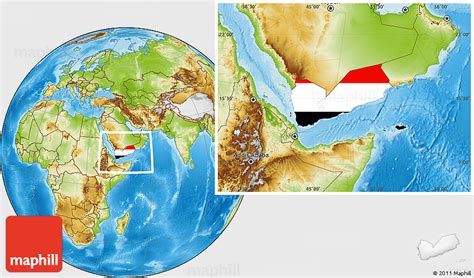 Flag Location Map of Yemen, physical outside