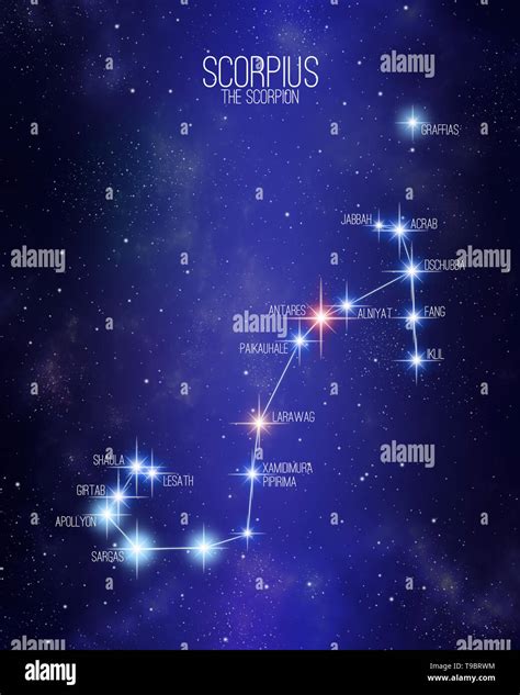 Scorpius the scorpion zodiac constellation map on a starry space ...