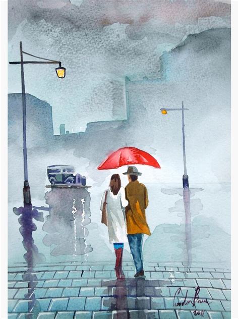 "Rainy day red umbrella watercolour painting" Canvas Print by ...