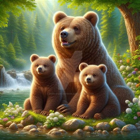 Bear family with cubs digital illustration by RebelsFantasyWorld on ...