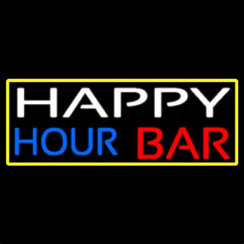 Happy Hour Bar With Yellow Border Neon Sign ️ NeonSignsUS.com®