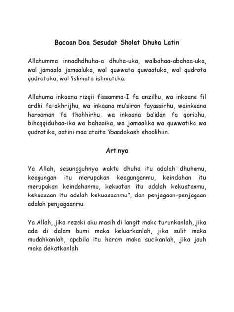 Bacaan Doa Sesudah Sholat Dhuha Latin | PDF