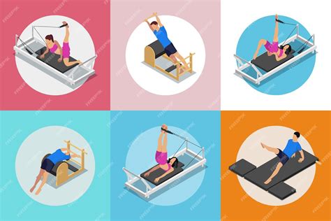 Free Vector | Pilates isometric set with isolated round compositions of ...