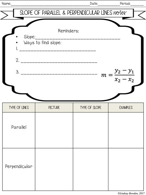 Slope of Parallel and Perpendicular Lines Notes and Worksheets - Lindsay Bowden