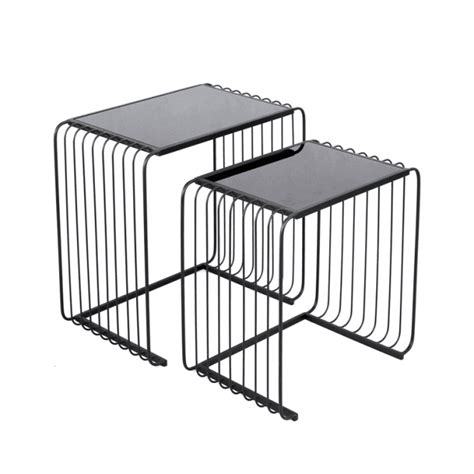 Set of 2 Black Metal with Black Glass Top Nesting Table - Furniture from Home Centre Direct UK