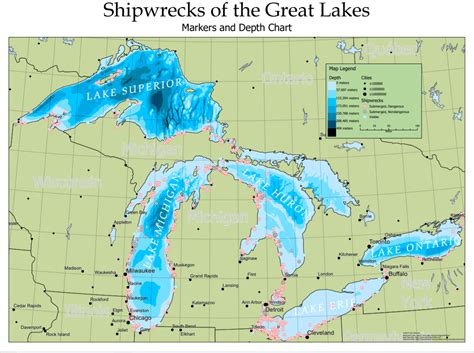 A map of shipwreck locations in the Great Lakes : r/MapPorn