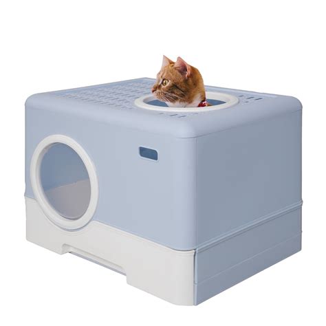 Large Enclosed Cat Litter Box with Lid Cover, Odorless Drawer Type Cat ...