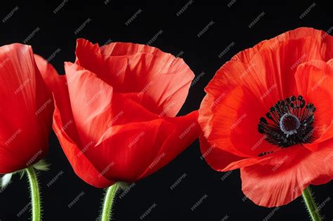 Premium Photo | Red poppies on black background Remembrance Day ...