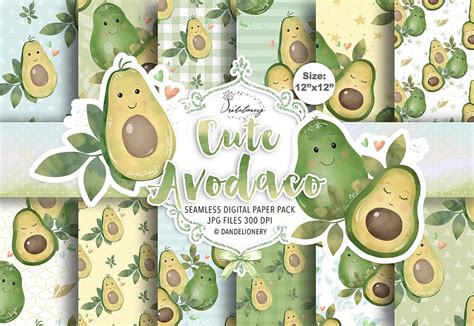 Avocado Digital Paper Pack, Avocado Paper, Heart Pattern, Avocado ...