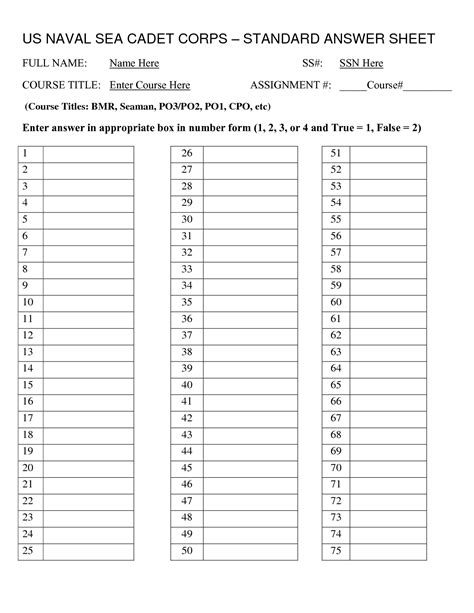 Printable Blank Answer Sheet Template