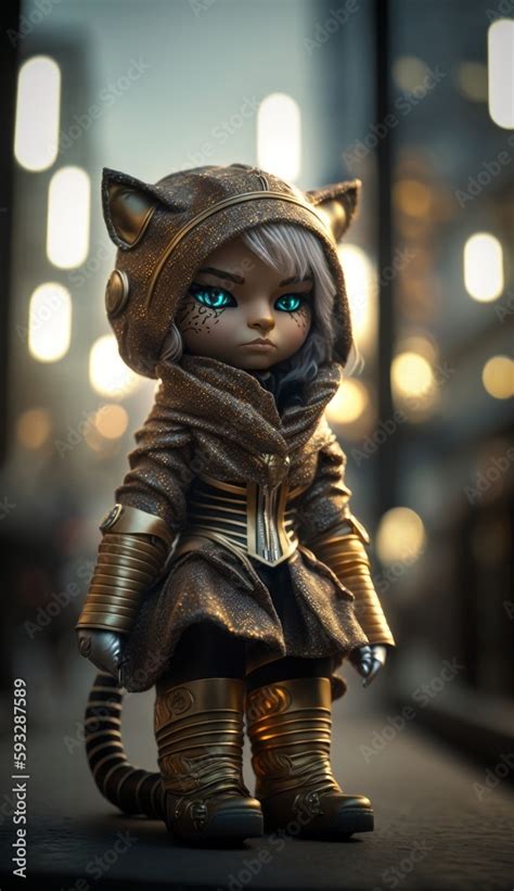 Cyber doll ninja girl in cosplay outfit with cyberpunk ears, modern toy ...