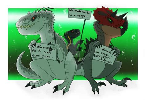 two cartoon dinosaurs holding signs in their hands