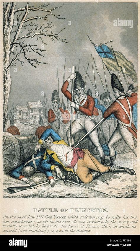 BATTLE OF PRINCETON, 1777. /nGeneral Hugh Mercer mortally wounded by ...