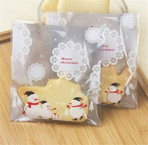 100 Christmas Gift Bags 10x10cm Cookie Bags Candy Snowman